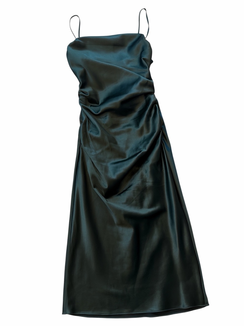 BHLDN Emerald Green Satin Slip Midi Dress
